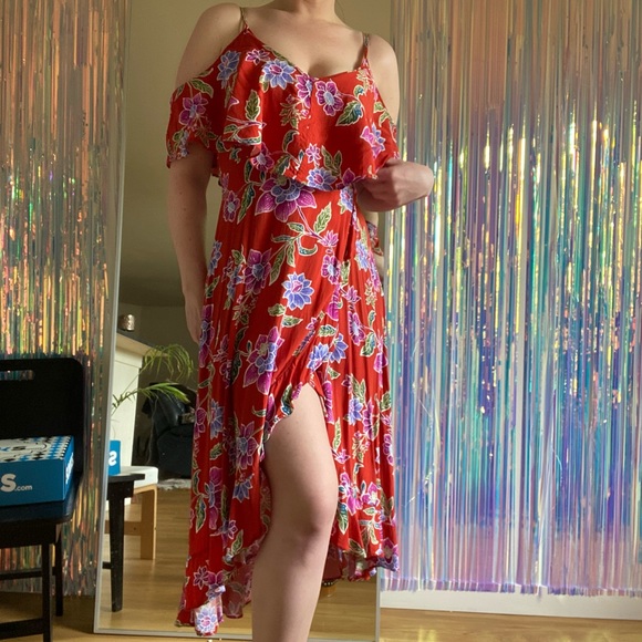 F21 • Floral Open Shoulder Wrap Dress - Picture 11 of 14